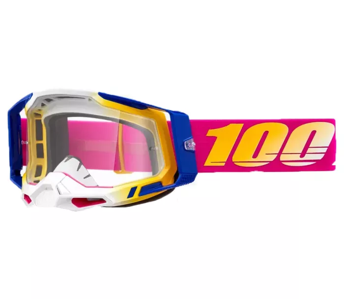 Motokrosové brýle 100% racecraft 2 mission yellow/white/pink/blue goggle clear lens