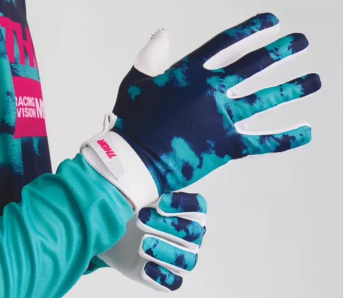 Motokrosové rukavice Thor Launchmode Bleach white/aqua