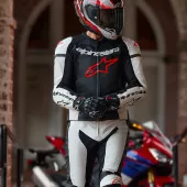 Dvoudílná kožená kombinéza Alpinestars GP Force Luvr black/white/red fluo