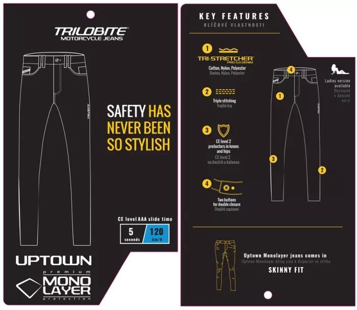 Pánské džíny na moto Trilobite Uptown skinny fit monolayer AAA blue
