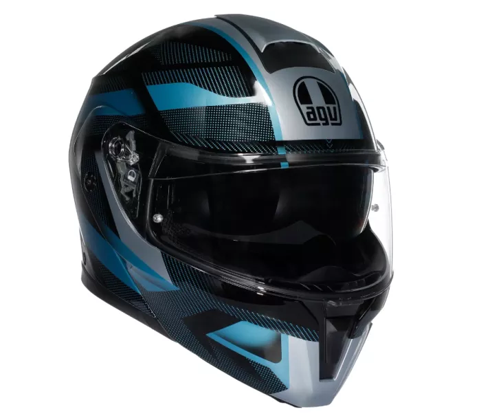 Výklopná helma AGV E2206 STREETMODULAR LEDRO MATT BLACK/POWDER BLUE