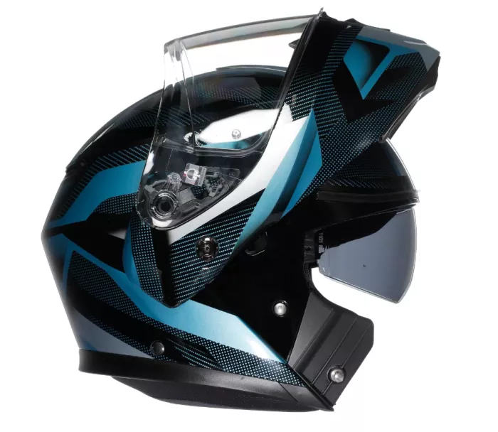 Výklopná helma AGV E2206 STREETMODULAR LEDRO MATT BLACK/POWDER BLUE