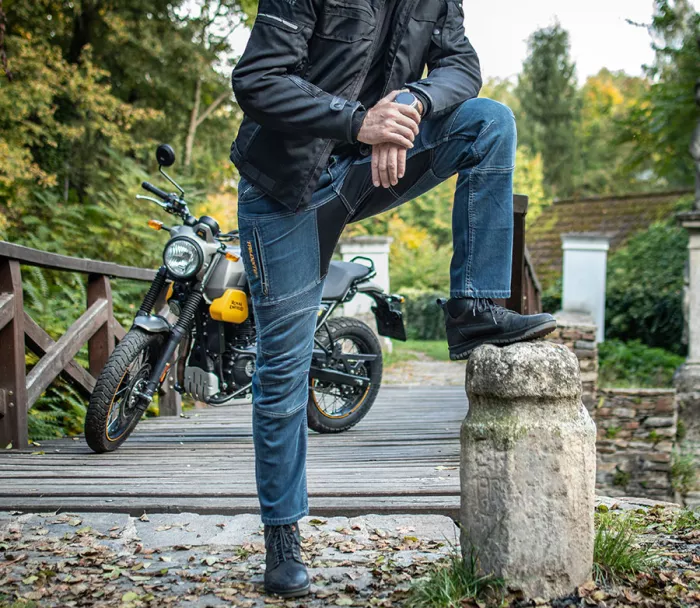 Kevlarové džíny na moto Trilobite Parado blue SLIM (prodloužené)