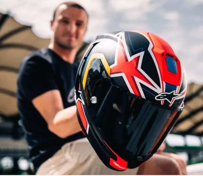 Integrální helma Alpinestars Supertech R10 Miller carbon/red matt