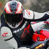 Závodní helma Alpinestars Supertech R10 Team black/carbon red/white glossy