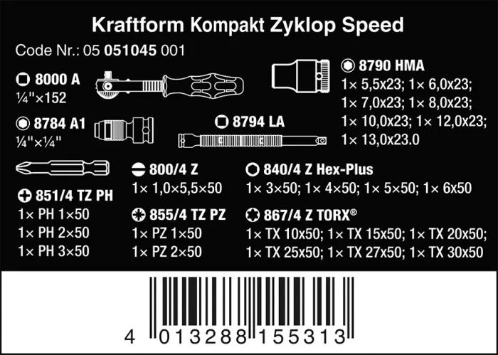 WERA Zyklop speed ratchet kit 26 pcs. 1/4" drive - Metric